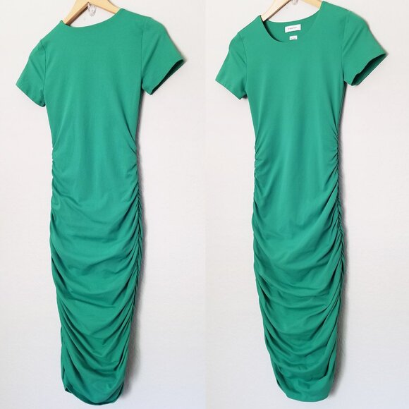 Babaton Aritzia Contour Ruched Midi Dress Green Size S Double Layered Slimming - Picture 1 of 13